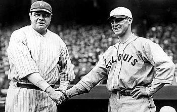 1924: Babe Ruth with George Sisler of the St. Louis Browns, one of the game’s all-time greats, who in 1922 had hit safely in 41 consecutive games and complied a .420 batting average.