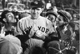 Actor William Bendix as Ruth in scene from 1948 film, 'The Babe Ruth Story.' Click for film.