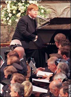 John performing 'Candle' at Diana’s funeral.