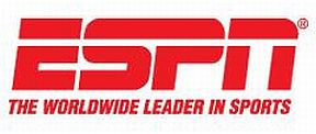 The familiar logo of ESPN, the sports cable TV network.