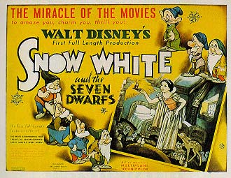 Movie poster for Walt Disney’s first feature-length animated film, 'Snow White and the Seven Dwarfs,' 1937. Click for poster.