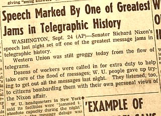 Newspaper report on overwhelming telegram response to Nixon's Checkers speech and his appeal to voters for their help.