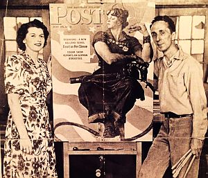 Norman Rockwell with Mary Doyle Keefe, the model for the 1943 'Rosie-the-Riveter' Saturday Evening Post cover.