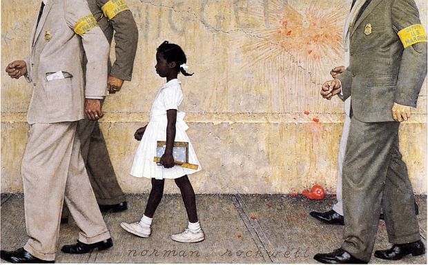 Norman Rockwell’s famous painting of six year-old Ruby Bridges being escorted into a New Orleans school in 1960, was printed inside the January 14, 1964 edition of Look magazine, and also displayed at the White House in 2011. Click for wall print.
