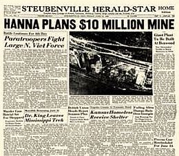 Headlines from July 1966 when Hanna made a big investment in a nearby West Virginia deep mine.
