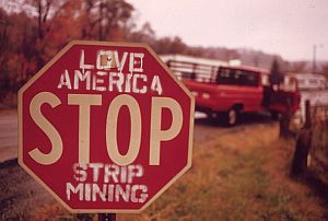 December 1973: Stop sign in southeastern Ohio adorned with a protest message. Erik Calonius, EPA Documerica.