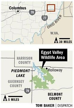 Columbus Dispatch newspaper map of the Egypt Valley Wildlife Area in S.E. Ohio.