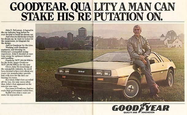 Circa 1981-82. Goodyear’s double-page magazine ad touted the man and the car -- and of course, its own tires on the car.