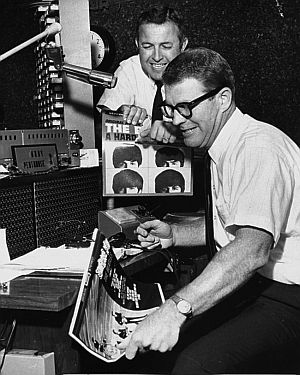 July-Aug 1966: Birmingham, Alabama radio disc jockeys, Tommy Charles, top, and Doug Layton, right, of  WAQY, ripping up Beatles record albums and other materials.