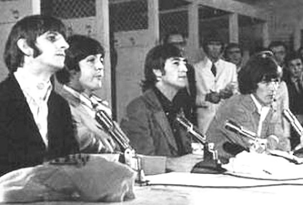 Washington., D.C., August 15, 1966: Beatles press conference in Washington Senators’ baseball locker room, prior to show.