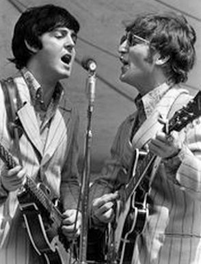 August 21st, 1966. Paul McCartney and John Lennon per-forming at rescheduled Crosley Field concert, Cincinnati.