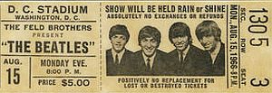 Ticket for Beatles' concert at Washington, D.C., Aug 15th, 1966.