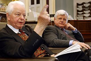 January 2003.  AP file photo of Senators Robert Byrd (D-WV) and Ted Kennedy on Capitol Hill. photo, Susan Walsh.