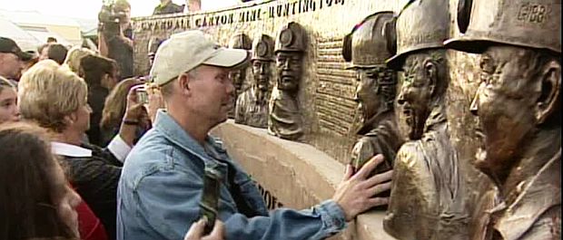September 2008: Dedication of the memorial commemorating the lives of the 6 miners and 3 rescuers killed at the Crandall Canyon Mine in Huntington, Utah. The memorial is titled, 'Heroes Among Us', sculpture by Karen Jobe Templeton.
