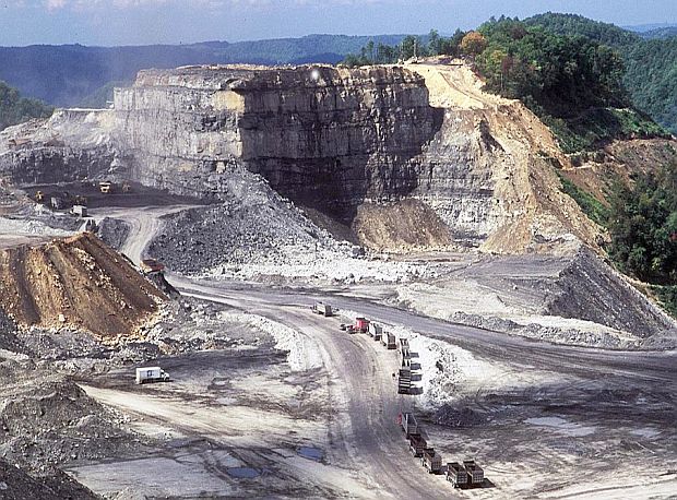 Example of mountaintop removal strip mining in progress at Kayford Mountain, West Virginia when this photograph was taken.