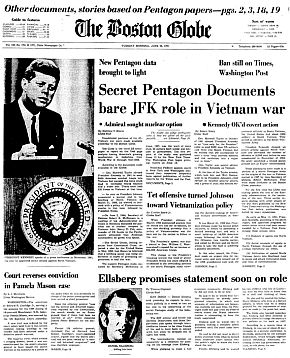 June 22, 1971: Boston Globe reports on JFK and LBJ roles in secret Vietnam history – and also Ellsberg.