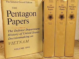 "The Senator Gravel Edition" of the Pentagon Papers, published by Beacon Press, October 1971. Not shown, Chomsky/Zinn Vol. 5.