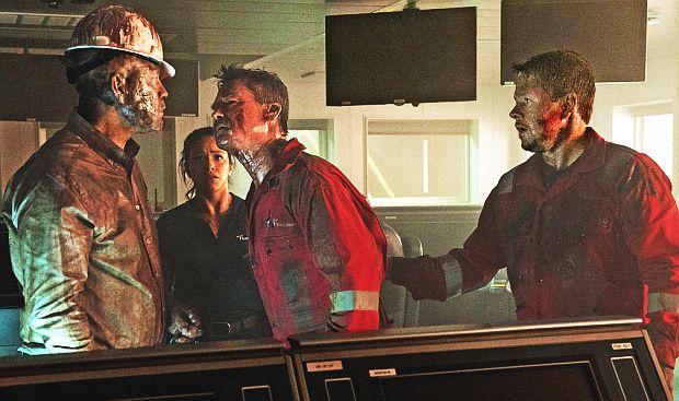 Film clip. At the bridge control center as the rig continues to burn, Mr. Jimmy and BP’s Donald Vidrine have an awkward moment, but Mr. Jimmy contains his anger and orders Vidrine to the lifeboat area.