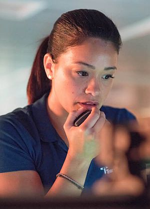 Gina Rodriguez plays rig navigation expert, Andrea Fleytas, who has a near-death escape scene from the blazing rig.