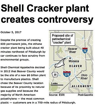 From an October 2017 story on Shell’s cracker plant, The Pitt News (University of Pittsburgh). Map, Pittsburgh Post-Gazette.