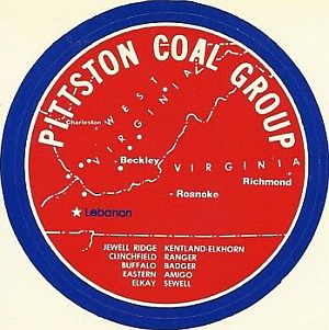 A Pittston Coal Group decal sticker listing some of the company's mining locations in the VA-WV area.