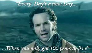 An image taken from the "100 Years" video, showing song author and performer John Ondrasik, along with some lyrics. 