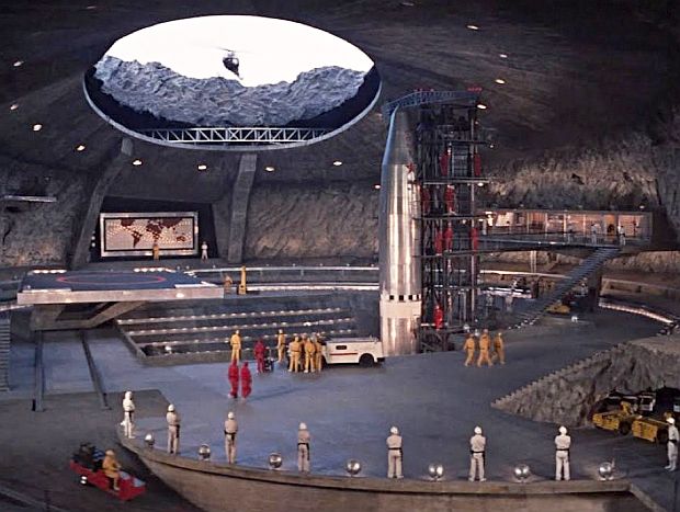 SPECTRE’s fake-volcano missile site, where Bond and his ninja allies later create havoc, leading to its complete destruction and the release of the captured astronauts.