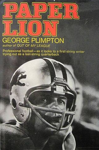 1966. Harper & Row first edition hardcover of George Plimpton’s book, “Paper Lion,” including photos of Plimpton in drills during Lions’ football camp. Click for copy.