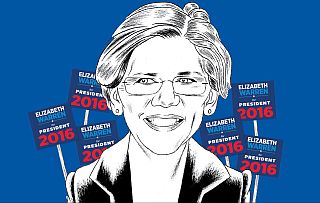 Elizabeth Warren received lots of interest in a possible 2016 presidential run, but decided to support Hillary Clinton. Illustration, The Nation / Andy Friedman. 