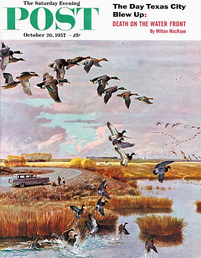 October 26, 1957, Saturday Evening Post, John Clymer’s “South for the Winter.” Click for canvas wall art.