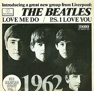 Vintage 1962 record sleeve for first Beatles hit. Click for collector’s box set of 14 Beatles albums in vinyl or CD editions.
