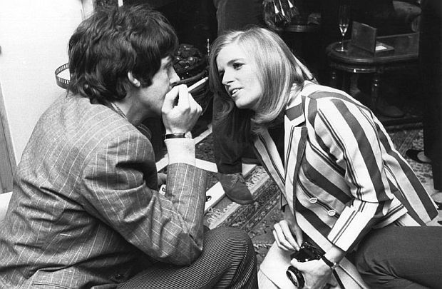 May 1967. Early dating. Linda Eastman talks to Paul McCartney at launch party for Beatles album “Sgt Pepper’s Lonely Hearts Club Band.” The couple would marry two years later, in March 1969.  Photo: John Pratt