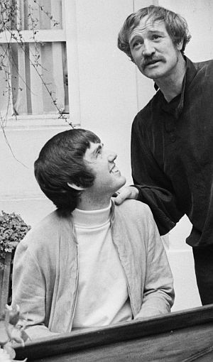 October 16, 1968. Jimmy Webb, at keyboards with Irish actor and singer Richard Harris (Larry Ellis/Daily Express).