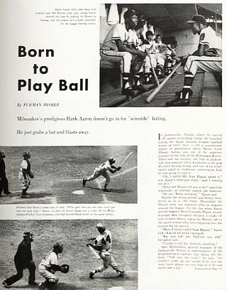 August 1956. First of a 3-page piece on Hank Aaron by The Saturday Evening Post, “Born to Play Ball”.