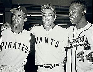 R. Clemente, W. Mays & H.Aaron. Click for special framed photo collage with career stats on each player.