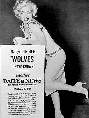 “Daily News” ad for Monroe “Wolves” story, earlier versions of which also ran in September 1952.