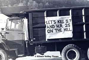 Coal truck departing for D.C. with home-made message.