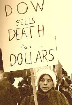 February 1967. Protester at Northern Illinois University (DeKalb, IL) objecting to Dow recruitment on campus. NIU.edu