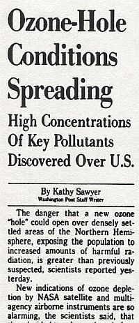 Front-page Washington Post ozone story, Feb 4, 1992.