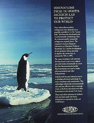 A 1991 Du Pont magazine ad touting Suva refrigerants and environmental advances at Du Pont’s Jackson Labs.