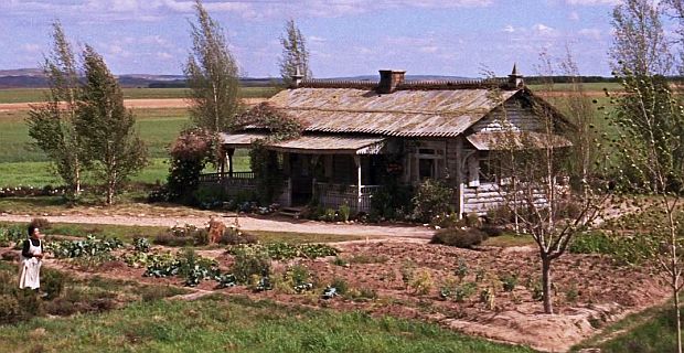 Yuri Zhivago and his extended family, settle in at the gardener’s cottage at Verykino, later shown here with Tonya tending a vegetable garden.
