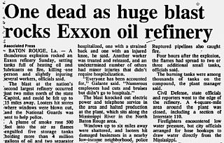 Early Associated Press reporting on the 1989 explosion & fire at Exxon’s Baton Rouge refinery, where 2 workers would die
