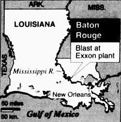 Exxon Baton Rouge, LA refinery location map.