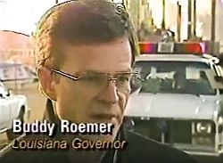 LA Governor, Buddy Roemer, speaking with the press after Dec 24, 1989 explosion at Exxon.